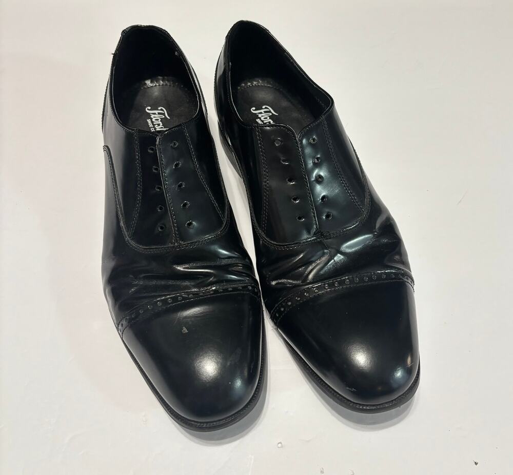 Florsheim Black Leather Cap Toe Oxford Dress Shoes Mens 11.5 D Slip On